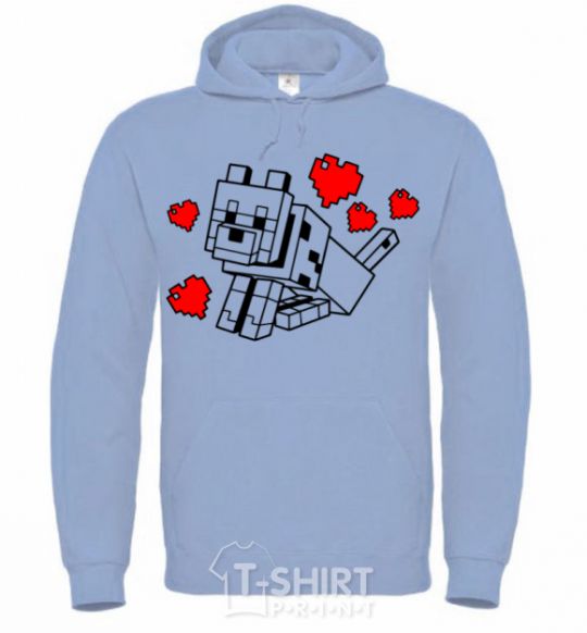 Men`s hoodie A dog with hearts sky-blue фото