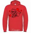 Men`s hoodie A dog with hearts bright-red фото