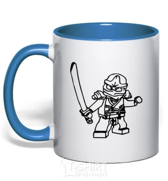 Mug with a colored handle Lego ninja with a sword royal-blue фото
