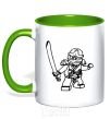 Mug with a colored handle Lego ninja with a sword kelly-green фото