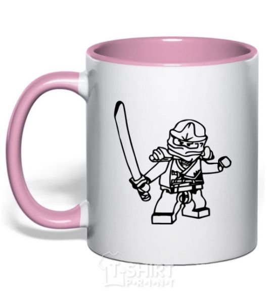 Mug with a colored handle Lego ninja with a sword light-pink фото