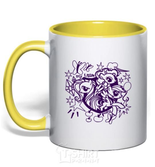 Mug with a colored handle My little pony print yellow фото