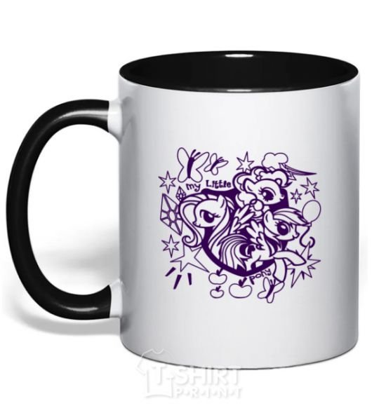 Mug with a colored handle My little pony print black фото