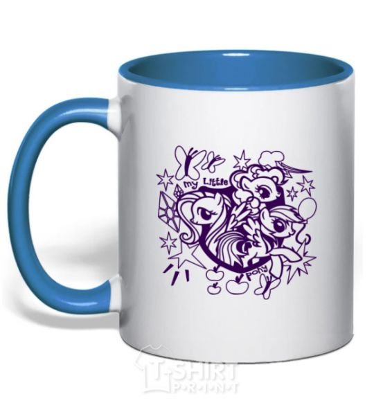 Mug with a colored handle My little pony print royal-blue фото