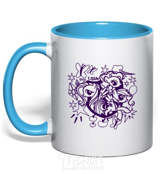 Mug with a colored handle My little pony print sky-blue фото