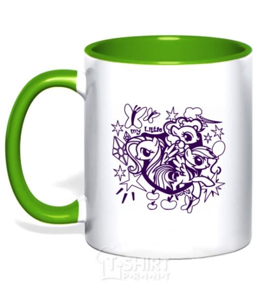 Mug with a colored handle My little pony print kelly-green фото