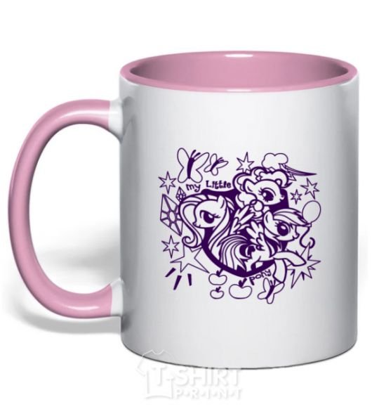 Mug with a colored handle My little pony print light-pink фото