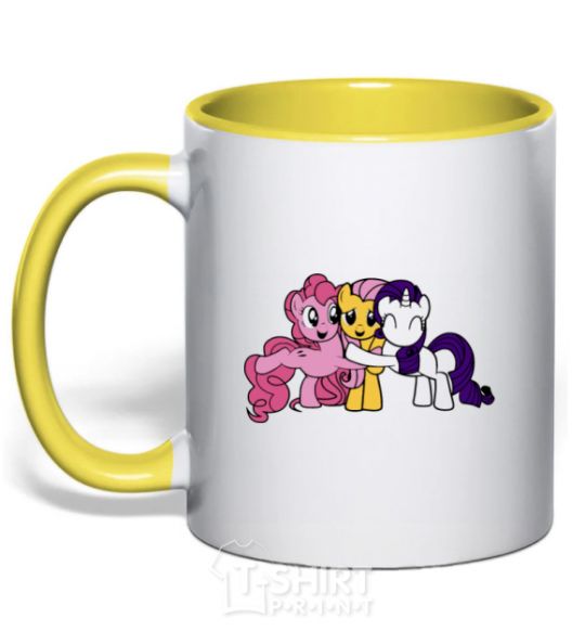 Mug with a colored handle Rarity Fluttershy and Pinky Pie yellow фото