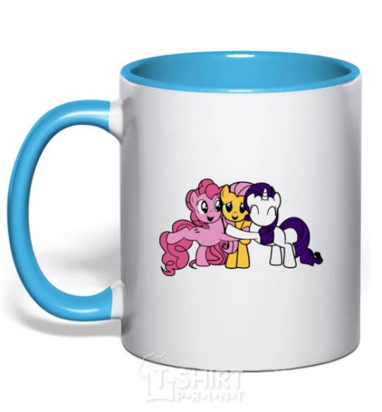 Mug with a colored handle Rarity Fluttershy and Pinky Pie sky-blue фото