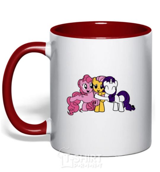 Mug with a colored handle Rarity Fluttershy and Pinky Pie red фото