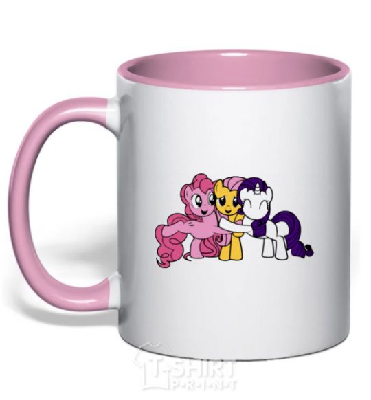 Mug with a colored handle Rarity Fluttershy and Pinky Pie light-pink фото