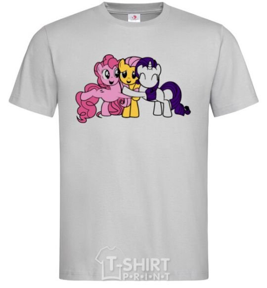 Men's T-Shirt Rarity Fluttershy and Pinky Pie grey фото