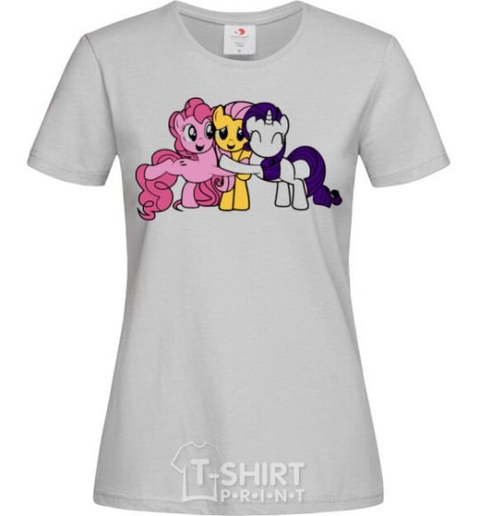 Women's T-shirt Rarity Fluttershy and Pinky Pie grey фото