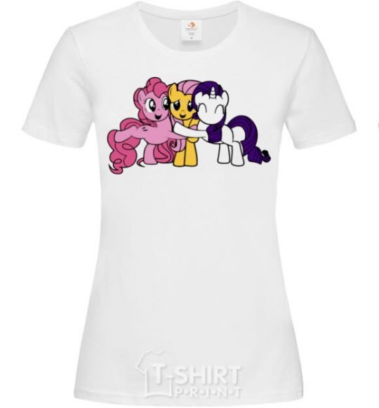 Women's T-shirt Rarity Fluttershy and Pinky Pie White фото