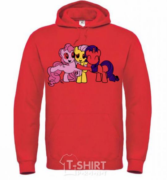 Men`s hoodie Rarity Fluttershy and Pinky Pie bright-red фото