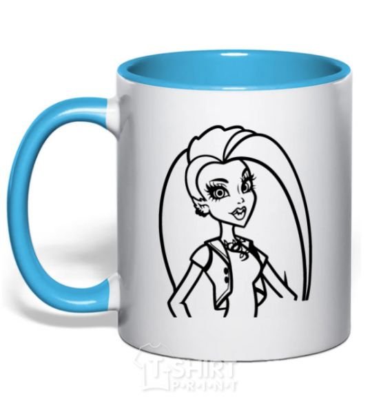 Mug with a colored handle Monster High Venus McFlytrap sky-blue фото