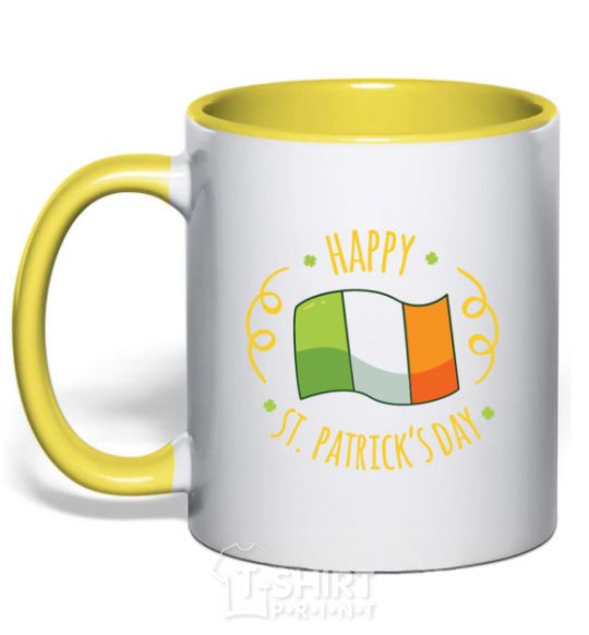 Mug with a colored handle Happy St Patrick's day yellow фото