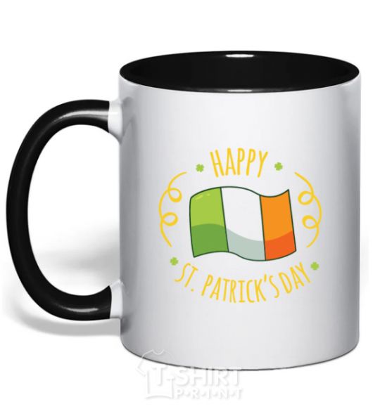 Mug with a colored handle Happy St Patrick's day black фото