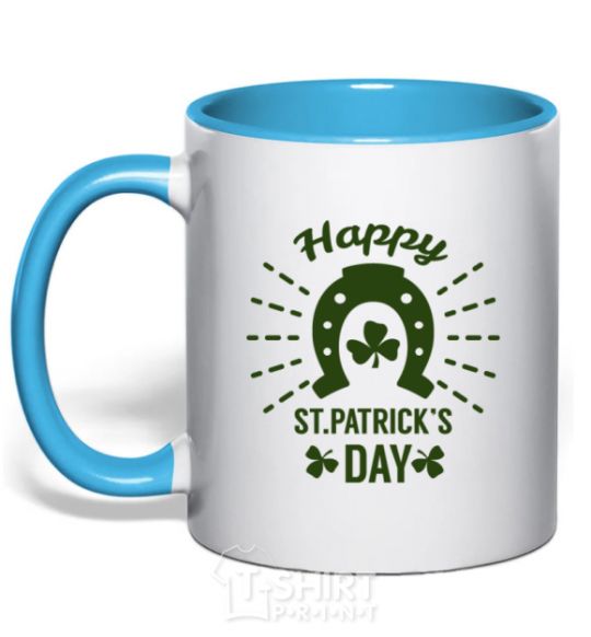 Mug with a colored handle Happy St. Patrick's Day sky-blue фото