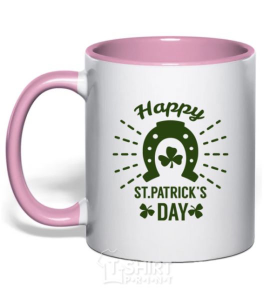 Mug with a colored handle Happy St. Patrick's Day light-pink фото