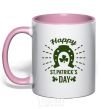 Mug with a colored handle Happy St. Patrick's Day light-pink фото