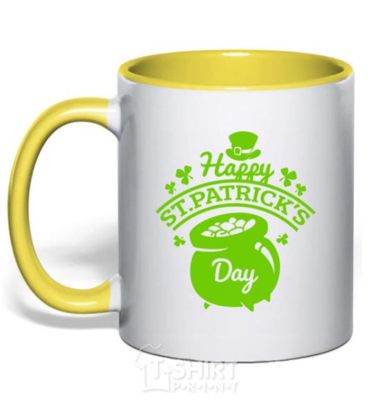 Mug with a colored handle Happy St. Patricks Day yellow фото