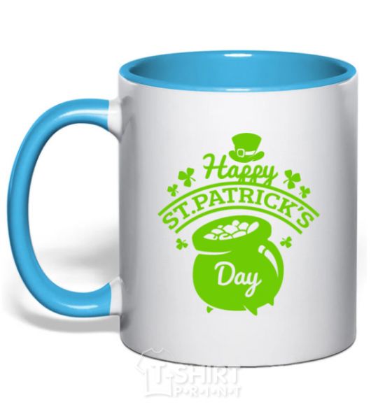 Mug with a colored handle Happy St. Patricks Day sky-blue фото