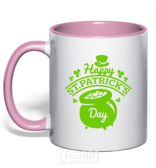 Mug with a colored handle Happy St. Patricks Day light-pink фото