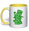 Mug with a colored handle Leprechaun yellow фото