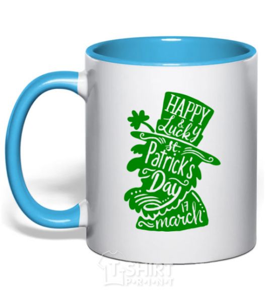 Mug with a colored handle Leprechaun sky-blue фото