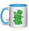 Mug with a colored handle Leprechaun sky-blue фото