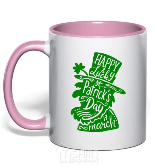 Mug with a colored handle Leprechaun light-pink фото