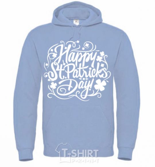 Men`s hoodie St. Patrick's pattern sky-blue фото