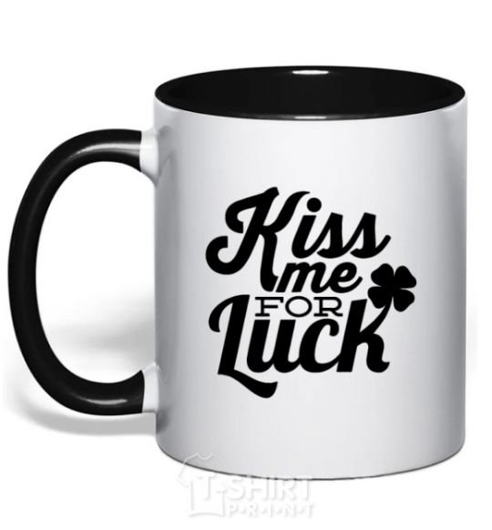 Mug with a colored handle Kiss me for luck black фото