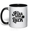 Mug with a colored handle Kiss me for luck black фото