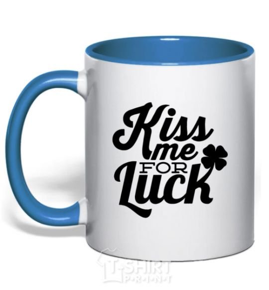 Mug with a colored handle Kiss me for luck royal-blue фото