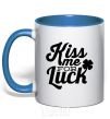 Mug with a colored handle Kiss me for luck royal-blue фото