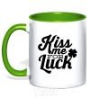 Mug with a colored handle Kiss me for luck kelly-green фото