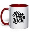 Mug with a colored handle Kiss me for luck red фото