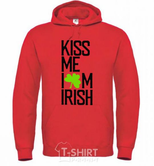 Мужская толстовка (худи) Kiss me i am irish Ярко-красный фото