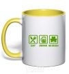 Mug with a colored handle Eat drink be irish yellow фото