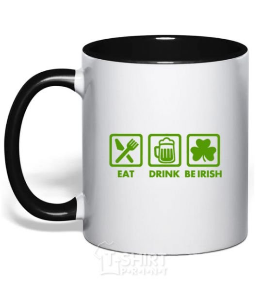 Mug with a colored handle Eat drink be irish black фото