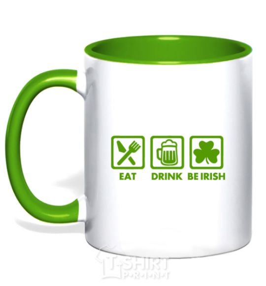 Mug with a colored handle Eat drink be irish kelly-green фото
