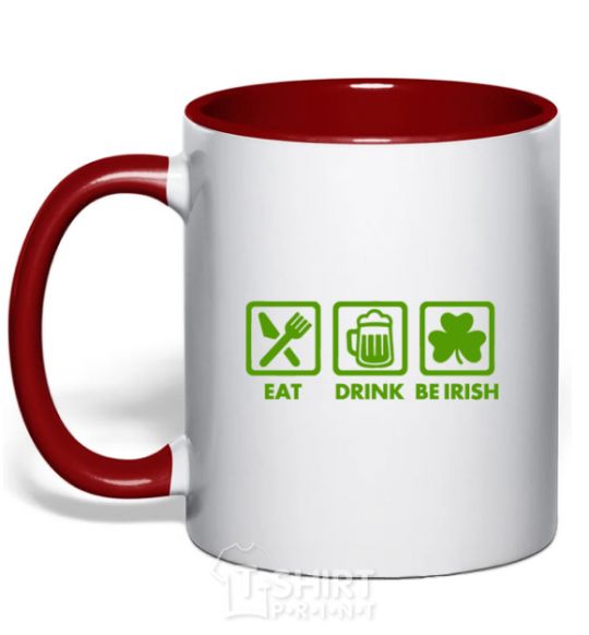Mug with a colored handle Eat drink be irish red фото