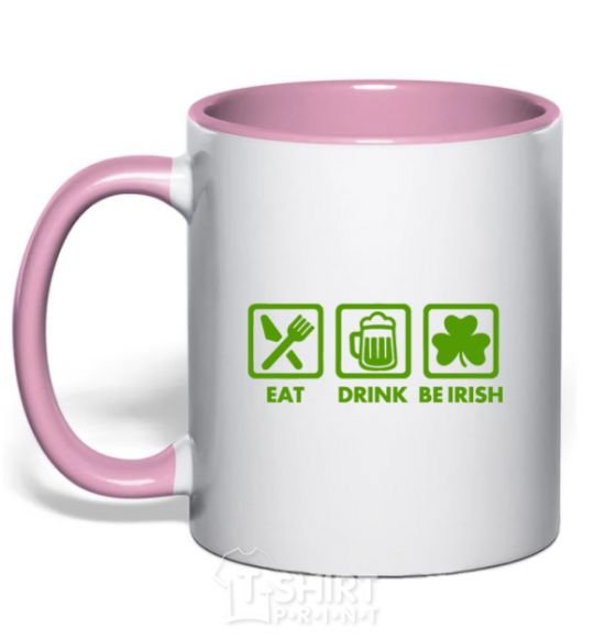 Mug with a colored handle Eat drink be irish light-pink фото