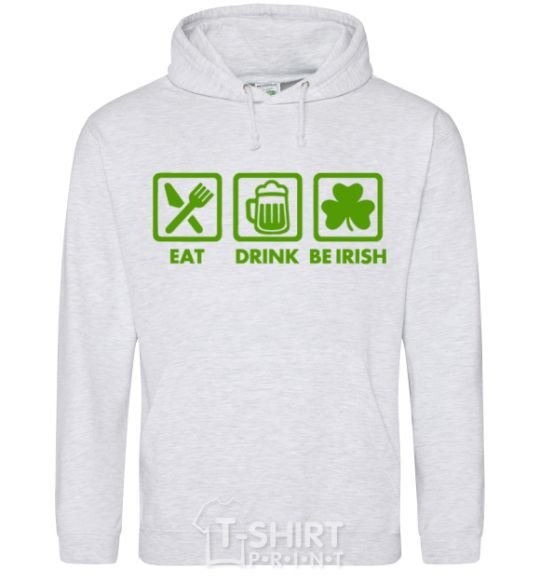 Мужская толстовка (худи) Eat drink be irish Серый меланж фото