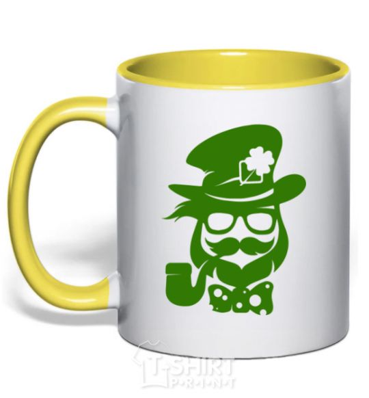 Mug with a colored handle Hipster leprechaun yellow фото