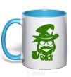 Mug with a colored handle Hipster leprechaun sky-blue фото