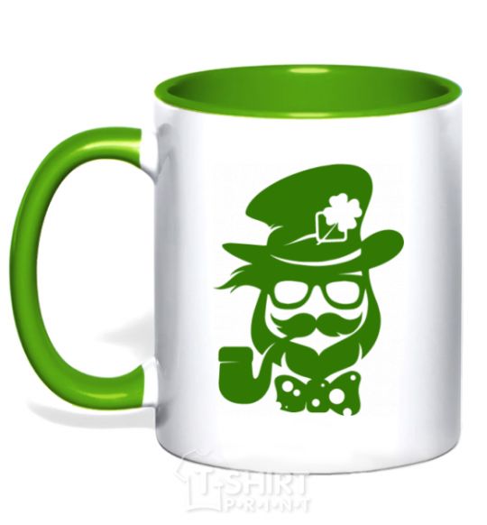 Mug with a colored handle Hipster leprechaun kelly-green фото