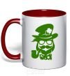 Mug with a colored handle Hipster leprechaun red фото